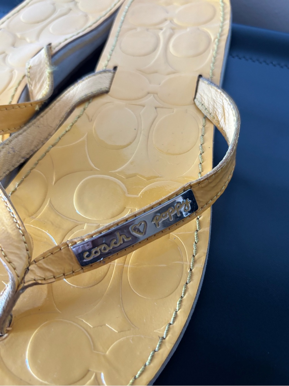 Coach Yellow Patent Signature Flip Flops - Picture 2 of 3
